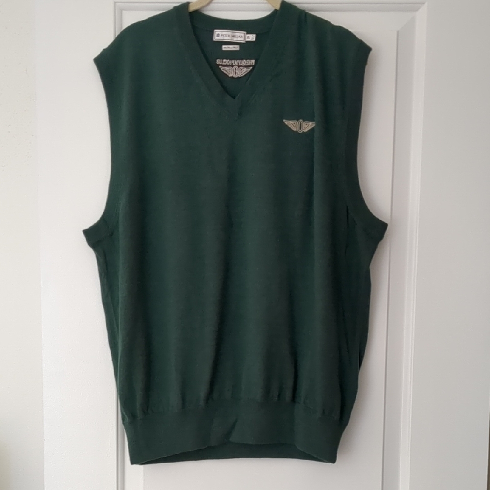 Peter Millar Merino Wool Dark Green Sweater Vest Olympic Club XL